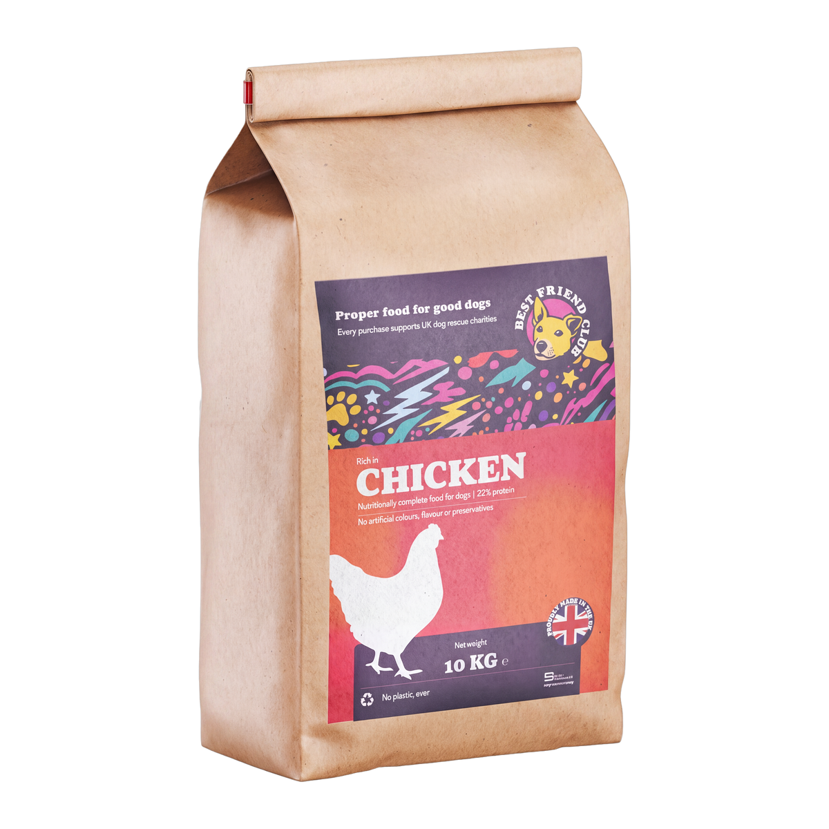 Best Friend Club Rich in Chicken adult dry dog food, 10kg bag.